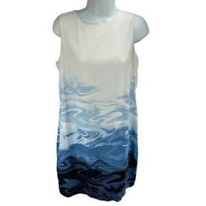 Vince Camuto Womens Shift Dress Summer Lined Sleeveless White Wavy Blue Size 6